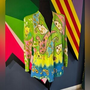 Vintage Alberto Makali Multicolor Floral Zip Up Cardigan